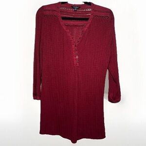Lucky Brand Blouse Top Womens Plus 2X Boho Peasant Crochet Red Embroidered Linen